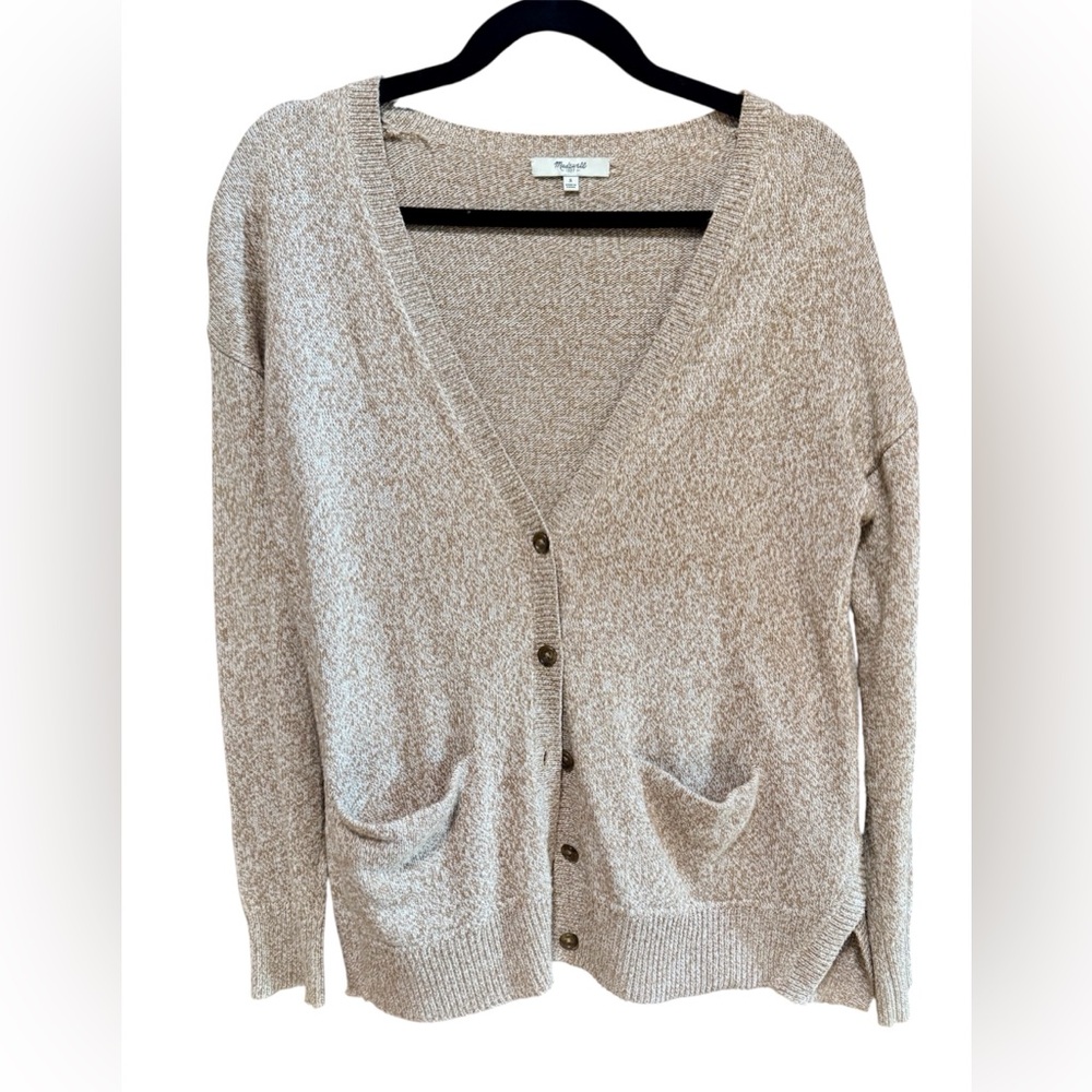 Madewell Landscape Cardigan Sweater in Tan Marled Knit Size S